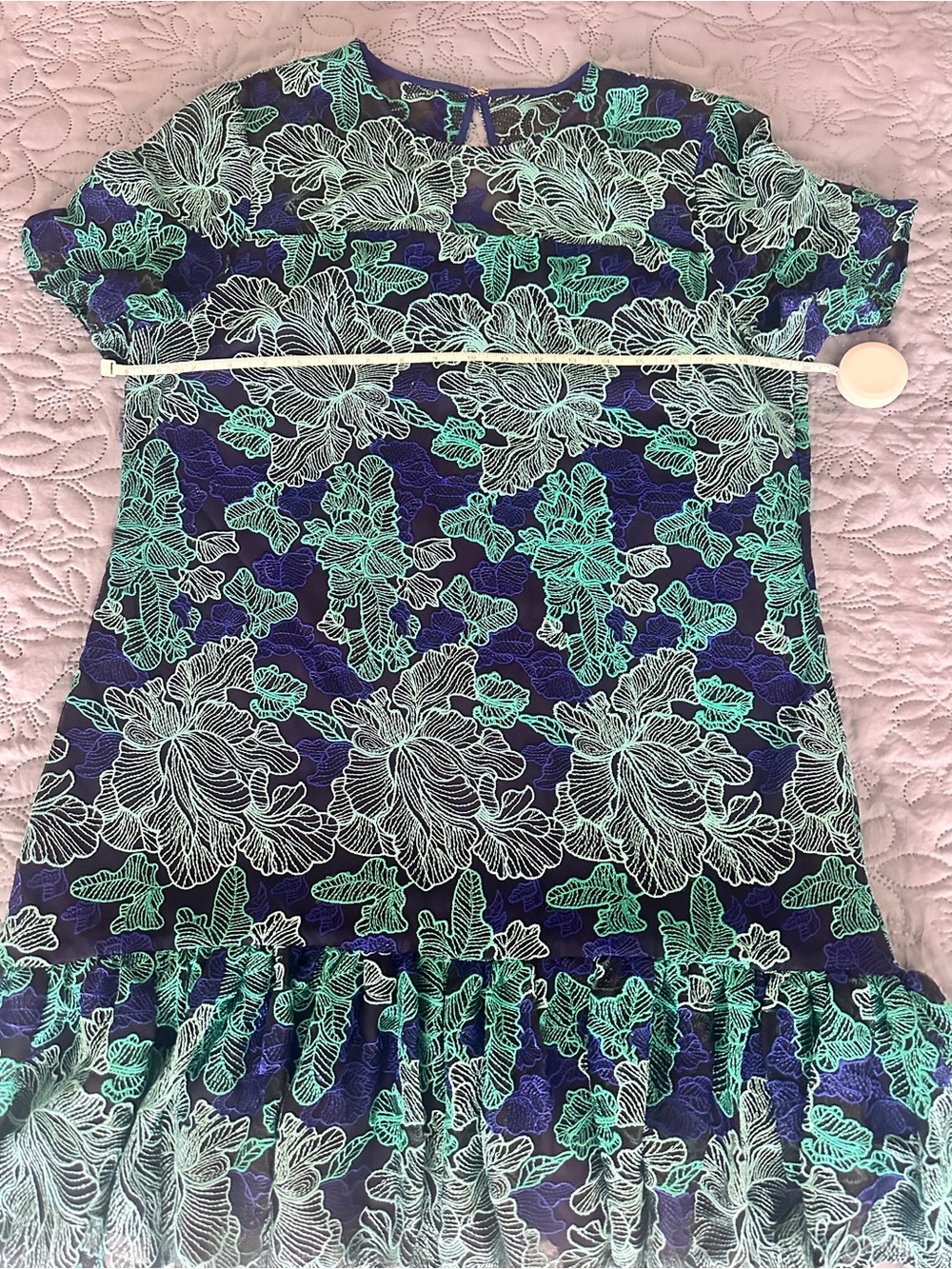 Trina Turk Lace Dress Size 10 Blue Teal Abstract Lace Mini Dress - Picture 2 of 8